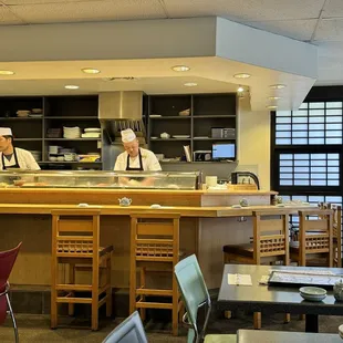 Sushi counter seating.