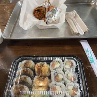 Shrimp tempura roll and Philadelphia roll (top is chicken Kahti roll from &quot;Curry in a Hurry&quot;)