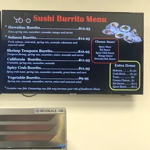 Sushi Burrito Menu