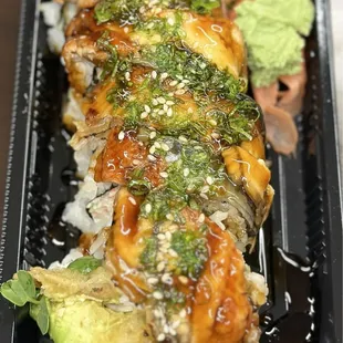 BBQ eel over spider roll