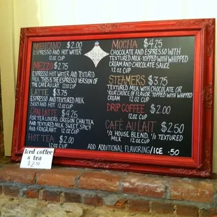 Coffee menu