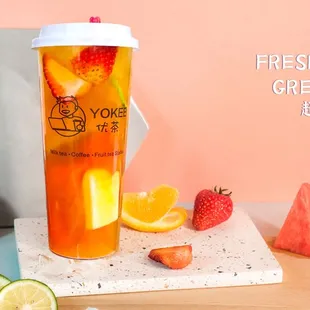 fresh fruit and green tea