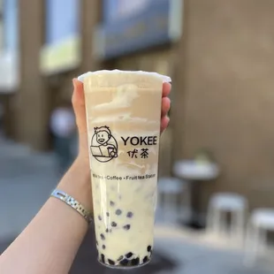 Puff Cream Milk Tea with boba