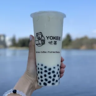 Jasmine Green Milk Tea with boba