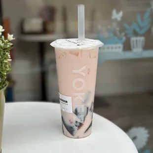 Rose Milk Tea with grass jelly