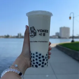 Jasmine Green Milk Tea with boba