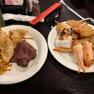 Pot stickers lo mien coconut sushi and spicy crab? Roll steak