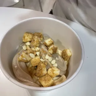 Coffee and cake batter with cheese cakes and white chocolate chips. So yummy.