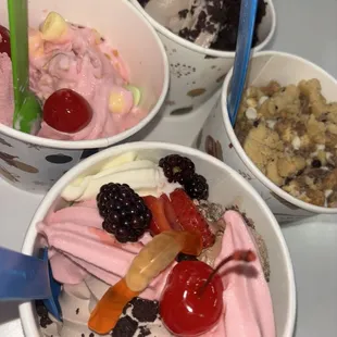 Strawberry dole, mango dole, cookies and cream &amp; cheesecake(: