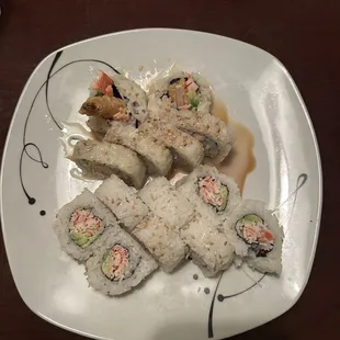 top: honey roll bottom: california roll