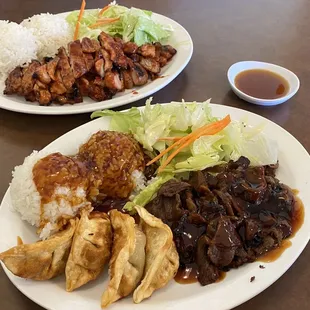 two plates of food on a table