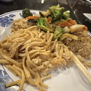 Veggie hibachi with noodles and Veggie Fried Rice.