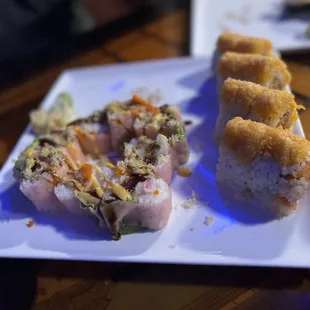 Fantastic: Scallop, avocado, white tuna, soy paper, masago. Spicy Girl: Crunchy spicy tuna, spicy yellowtail, crunchy spicy salmon.