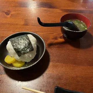 Yakisoba w/small Onigiri (salmon) & Miso soup