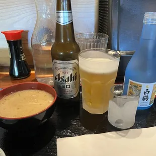 Miso Soup, Asahi, Sake