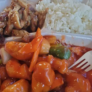 Combo A, teri chicken and sweet sour chicken