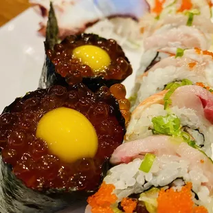 LOVE! Salmon roe with quail egg so good &amp; good for you. Get it :)..