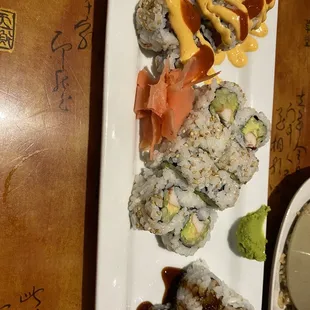 Shrimp tempura, spicy tuna, California roll