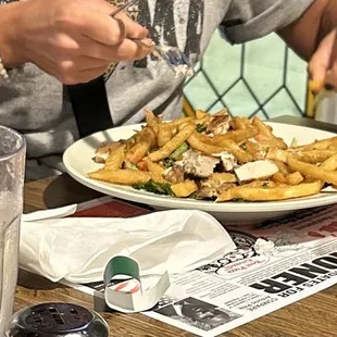 a woman eating a meal