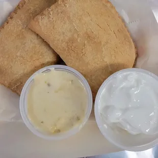 Empanadas served w/ queso and jalapeno ranch