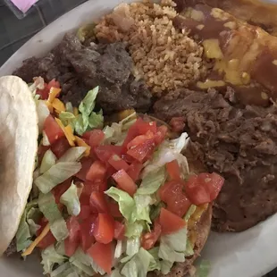 Mexican Plate, Enchilada, Chalupa, Crispy Taco, Rice and Beans