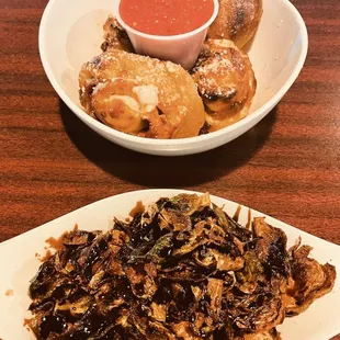 Yoli rolls and Sunday sauce.  Brussels sprouts.