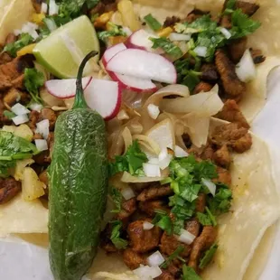 Tacos al pastor( marinated  pork in pineapple  sauce )
