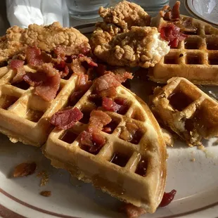 Chicken and waffles (bacon on the side is usually IN the waffle)