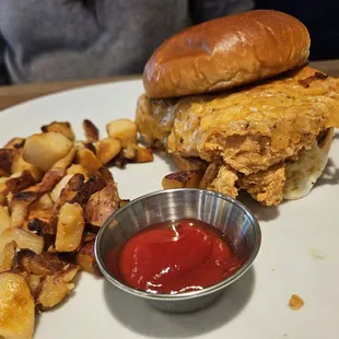 Chicken or the egg sandwich with taters