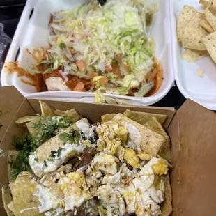 Chilaquiles with tri tip and a wet burrito