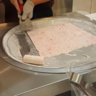 It is shaped into a rectangle and the rolling starts!