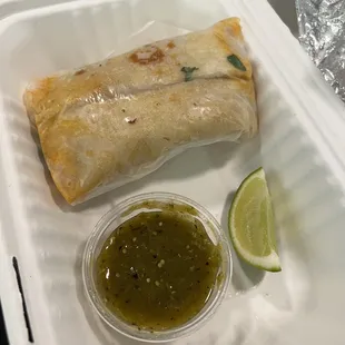 Chicken Tortilla with mild green sauce and lime