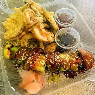 Dragon Roll and Vegetable Tempura Meal