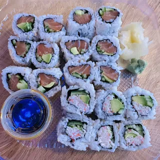 1 California Roll and 1 Salmon Roll and 1 Salmon Roll