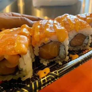 a closeup of the sushi