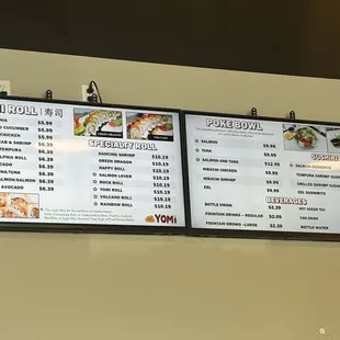 Sushi and Poke Bowl menu