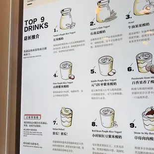 a menu for yogurt drinks