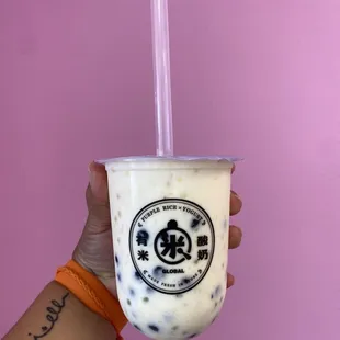 1/2 passionfruit 1/2 pineapple yogurt with sago and boba