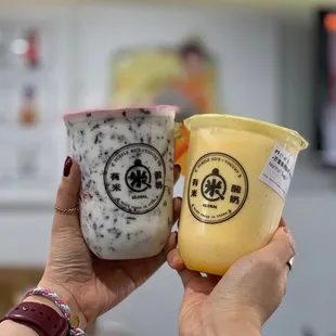 Left: Yomie's Purple Rice Yogurt. Right: Mango Yogurt.