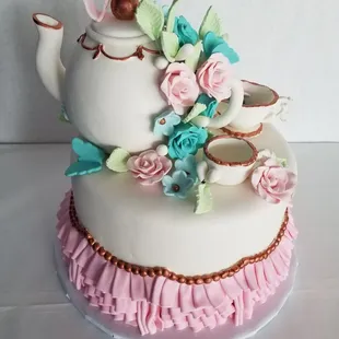 Custom tea party baby shower cake