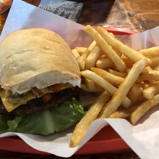 Olive burger and fries