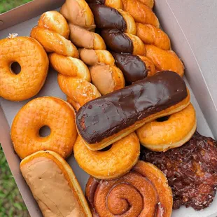 a variety of donuts in a box