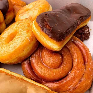 a variety of donuts in a box