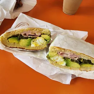 Breakfast croissant: jalapeno, ham, cheese, egg, avocado