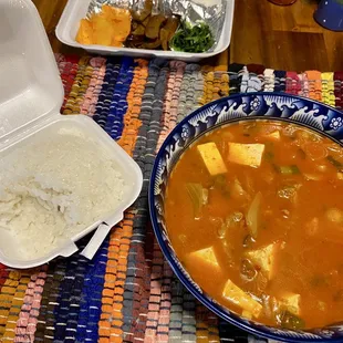a bowl of tofu and rice