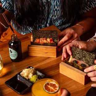 House blended Shiitake &amp; Konbu Soy Sauce is available in droppers to easily add to your handrolls.