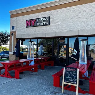 Outside patio with heaters and music