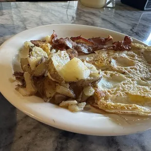 Eggs, bacon, potatoes