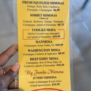 Drink menu