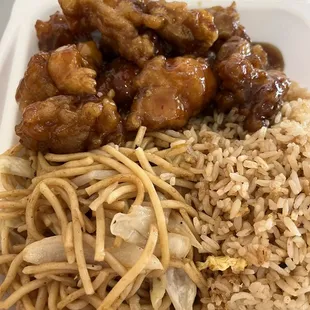 Combo A with orange chicken and half and half(chow menu and fried rice)